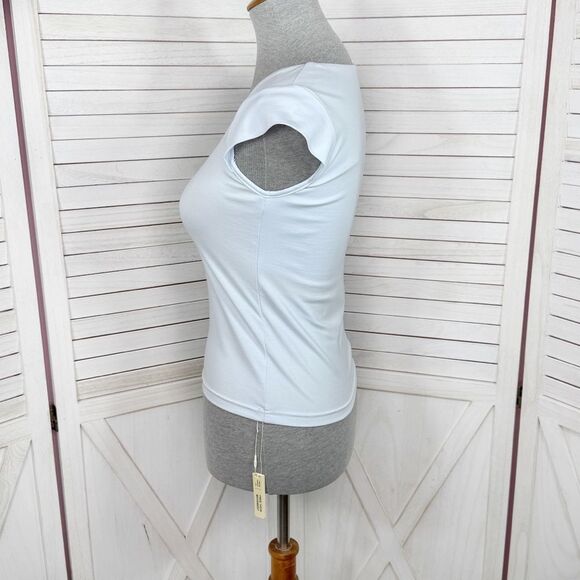 OGL Stretch Square Neck Cap Sleeve Athleisure Top Powder Blue Small - Picture 2 of 11